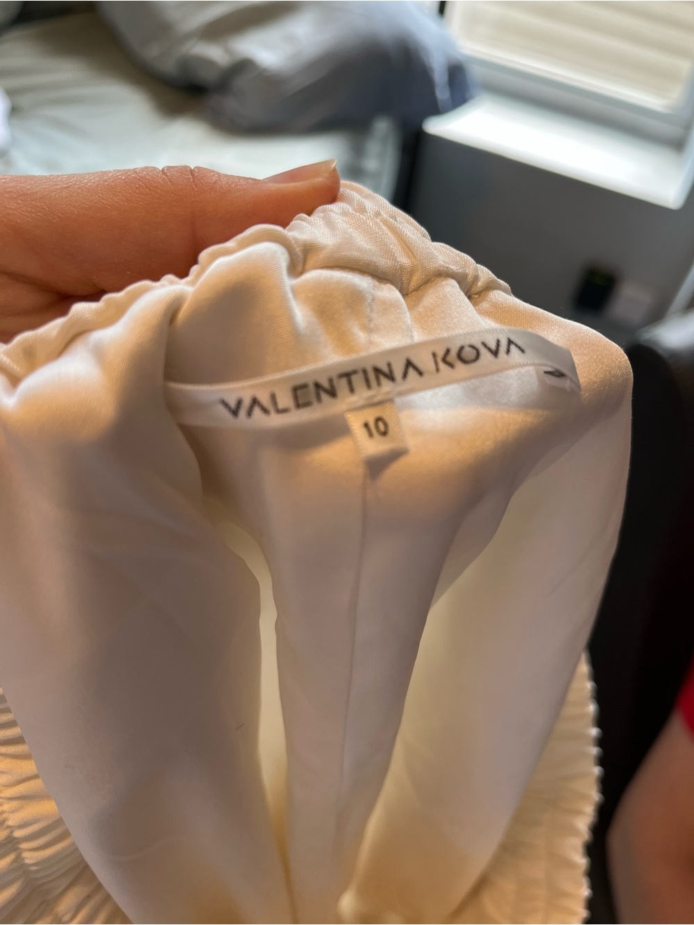 Valentina Kova cream Elastic-Waist Straight Trousers work size 10 silk off white - Picture 3 of 4